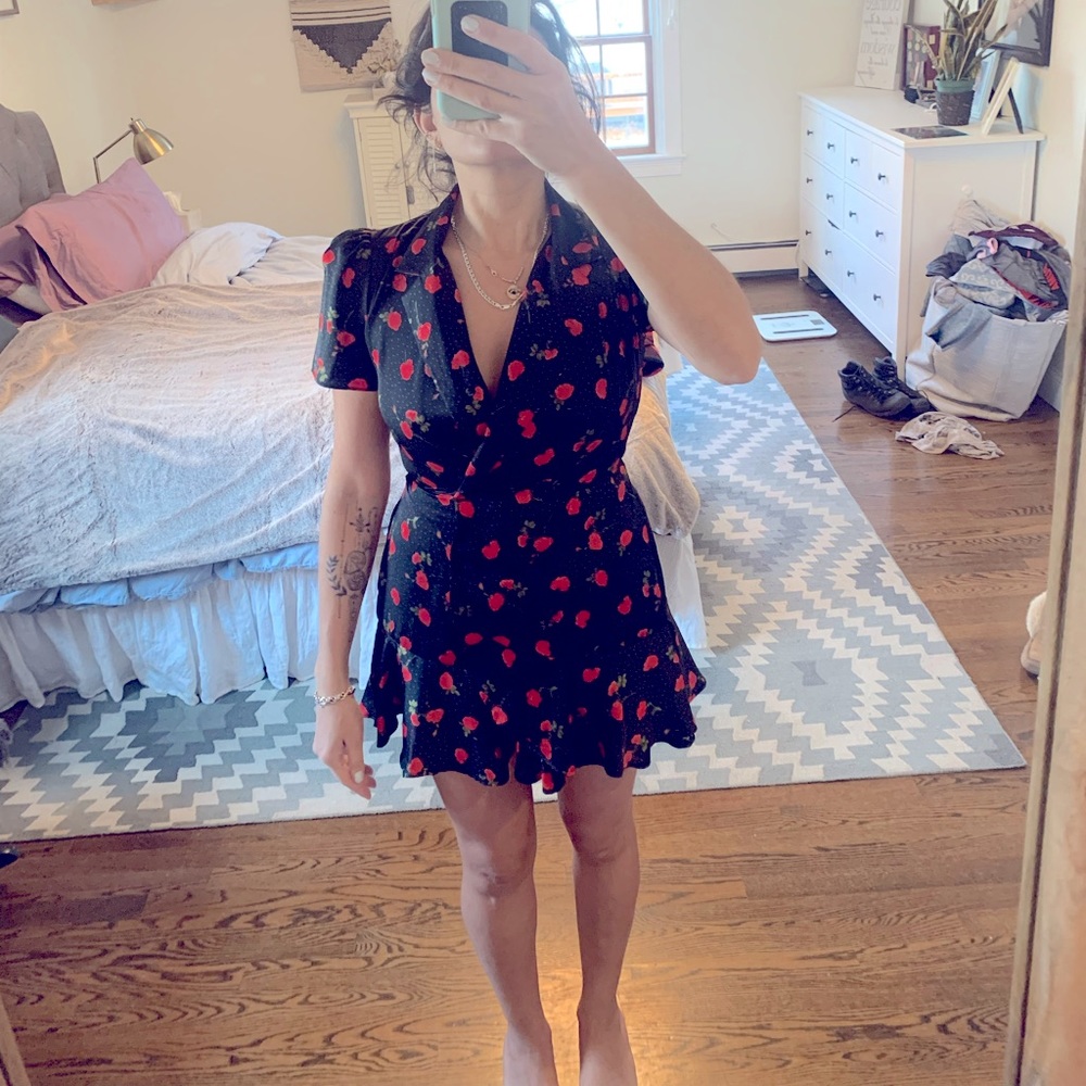 Zara dress size S. Black with red floral and tiny dots